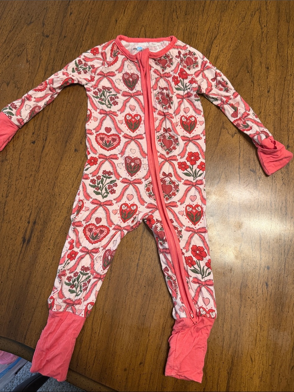 Little Ones Shop Bamboo Footies Floral Heart Print 3-6 Months